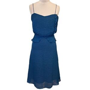 Deborah Sweeney 100% Silk Vintage Blue Swiss Dot Striped 2 xs Extra Small